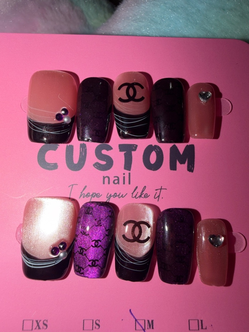 Custom Pink & Purple Chanel-Inspired Press-On Nails